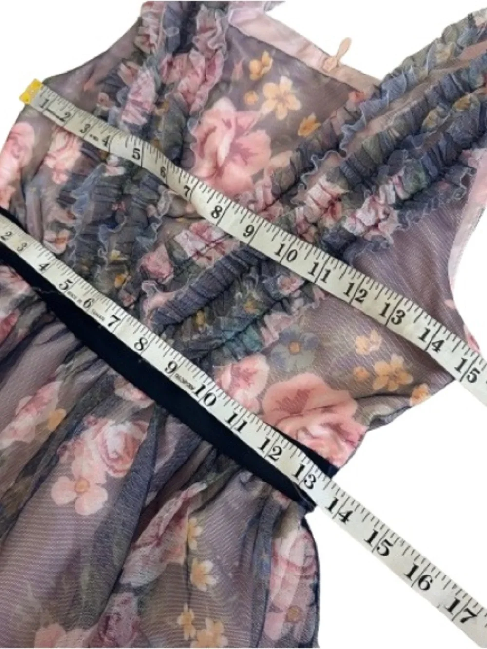 Kensie Girl Size 12 Pink Floral on Navy Tiered Ruffle Formal Dress Fully Lined